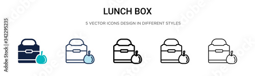 Lunch box icon in filled, thin line, outline and stroke style. Vector illustration of two colored and black lunch box vector icons designs can be used for mobile, ui, web
