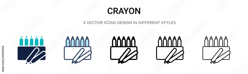 Crayon icon in filled, thin line, outline and stroke style. Vector illustration of two colored and black crayon vector icons designs can be used for mobile, ui, web - obrazy, fototapety, plakaty 