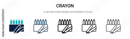 Crayon icon in filled, thin line, outline and stroke style. Vector illustration of two colored and black crayon vector icons designs can be used for mobile, ui, web photo