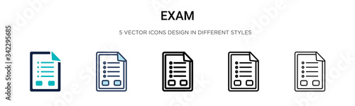 Exam icon in filled, thin line, outline and stroke style. Vector illustration of two colored and black exam vector icons designs can be used for mobile, ui, web