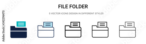 File folder icon in filled, thin line, outline and stroke style. Vector illustration of two colored and black file folder vector icons designs can be used for mobile, ui, web