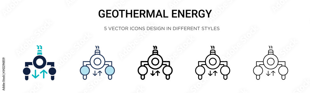 Geothermal energy icon in filled, thin line, outline and stroke style. Vector illustration of two colored and black geothermal energy vector icons designs can be used for mobile, ui, web