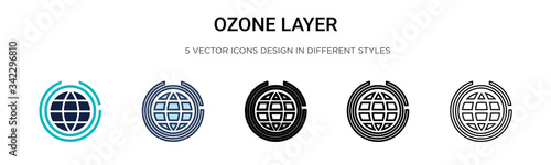 Ozone layer icon in filled, thin line, outline and stroke style. Vector illustration of two colored and black ozone layer vector icons designs can be used for mobile, ui, web