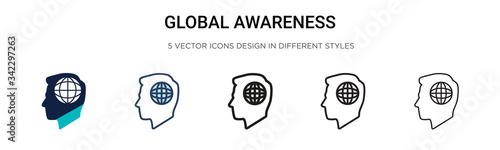 Global awareness icon in filled, thin line, outline and stroke style. Vector illustration of two colored and black global awareness vector icons designs can be used for mobile, ui, web