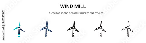 Wind mill icon in filled, thin line, outline and stroke style. Vector illustration of two colored and black wind mill vector icons designs can be used for mobile, ui, web