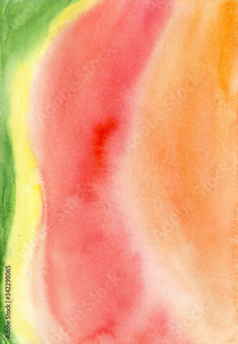 Watercolor summer background, imitation  slice of papaya