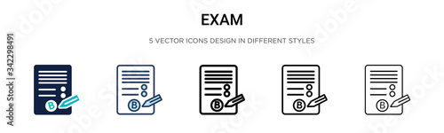 Exam icon in filled, thin line, outline and stroke style. Vector illustration of two colored and black exam vector icons designs can be used for mobile, ui, web