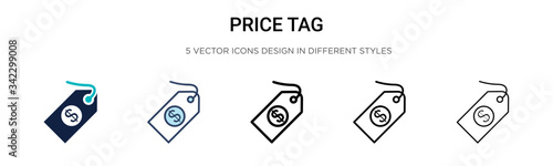 Price tag icon in filled, thin line, outline and stroke style. Vector illustration of two colored and black price tag vector icons designs can be used for mobile, ui, web