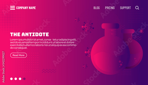 Antidote Covid-19 corona virus concept. Modern flat web landing page design template. Vector illustration