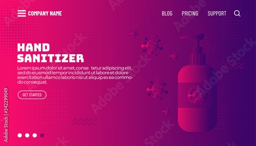 Covid-19 corona virus concept with hand sanitizer. Modern flat web landing page. Templates set for brochures, posters, banners, flyers and cards. Vector illustration