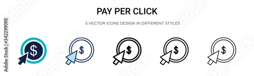 Pay per click icon in filled, thin line, outline and stroke style. Vector illustration of two colored and black pay per click vector icons designs can be used for mobile, ui, web