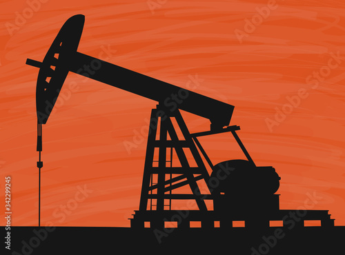 Oil well mining crude oil resource with rocking movement from the earth. Petrochemical industry is polluting enviroment.