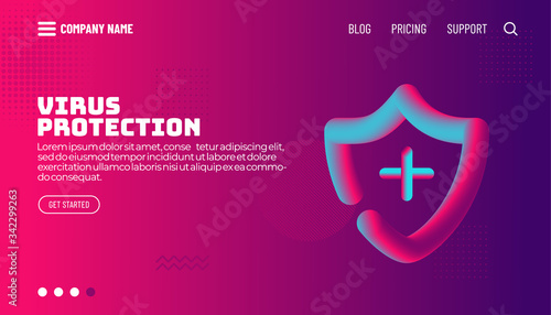 Covid-19 corona virus protection concept. 3d fluid shape forms a shield. Modern flat web landing page design template. Vector illustration