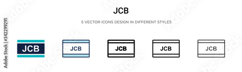 Jcb icon in filled, thin line, outline and stroke style. Vector illustration of two colored and black jcb vector icons designs can be used for mobile, ui, web