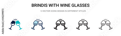 Brindis with wine glasses icon in filled, thin line, outline and stroke style. Vector illustration of two colored and black brindis with wine glasses vector icons designs 