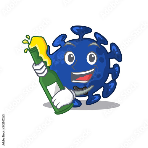 Mascot character design of streptococcus say cheers with bottle of beer