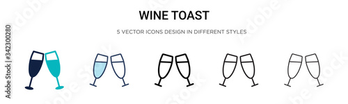 Wine toast icon in filled, thin line, outline and stroke style. Vector illustration of two colored and black wine toast vector icons designs can be used for mobile, ui, web