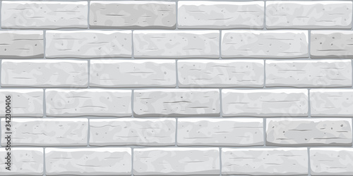 Brick grey wall seamless pattern background. Gray, white, light brick wall vector texture pattern illustration. Horizontal seamless grey brick texture background.