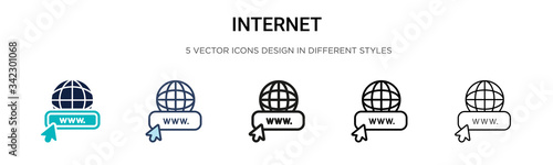Internet icon in filled, thin line, outline and stroke style. Vector illustration of two colored and black internet vector icons designs can be used for mobile, ui, web