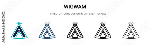 Wigwam icon in filled, thin line, outline and stroke style. Vector illustration of two colored and black wigwam vector icons designs can be used for mobile, ui, web