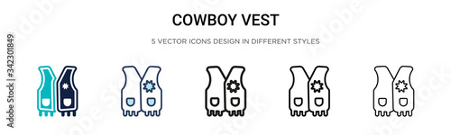 Cowboy vest icon in filled, thin line, outline and stroke style. Vector illustration of two colored and black cowboy vest vector icons designs can be used for mobile, ui, web