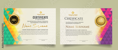 Set certificate template with triangle geometric polygonal background