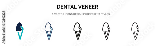 Dental veneer icon in filled, thin line, outline and stroke style. Vector illustration of two colored and black dental veneer vector icons designs can be used for mobile, ui, web