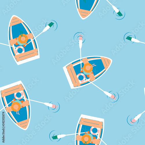 floating boat seamless pattern on blue background