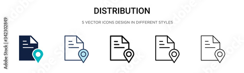 Distribution icon in filled, thin line, outline and stroke style. Vector illustration of two colored and black distribution vector icons designs can be used for mobile, ui, web
