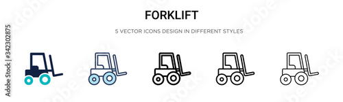 Forklift icon in filled, thin line, outline and stroke style. Vector illustration of two colored and black forklift vector icons designs can be used for mobile, ui, web