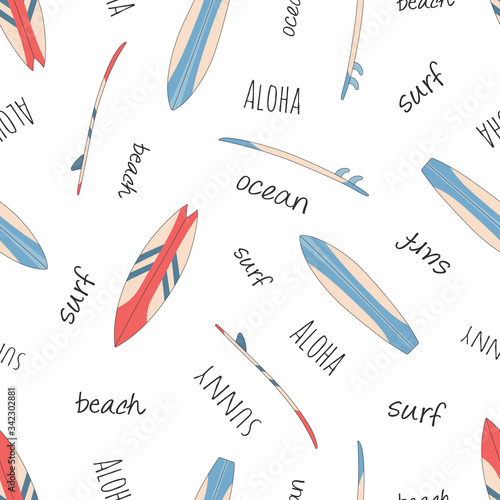 seamless surfboard pattern isolated on white background
