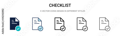 Checklist icon in filled, thin line, outline and stroke style. Vector illustration of two colored and black checklist vector icons designs can be used for mobile, ui, web