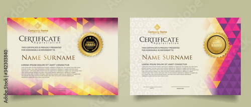 Set certificate template with triangle geometric polygonal background