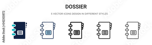 Dossier icon in filled, thin line, outline and stroke style. Vector illustration of two colored and black dossier vector icons designs can be used for mobile, ui, web photo