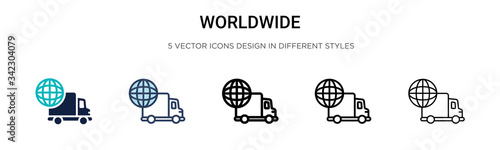 Worldwide icon in filled, thin line, outline and stroke style. Vector illustration of two colored and black worldwide vector icons designs can be used for mobile, ui, web