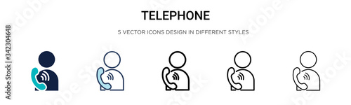 Telephone icon in filled, thin line, outline and stroke style. Vector illustration of two colored and black telephone vector icons designs can be used for mobile, ui, web