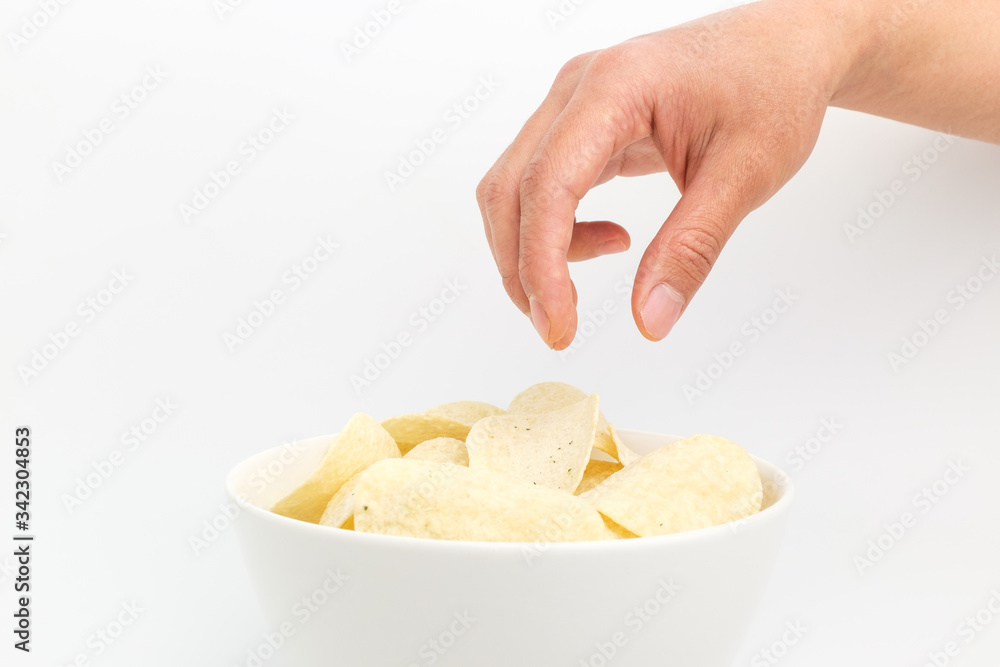 Potato chips sweets on white background Potato chips sweets on white background