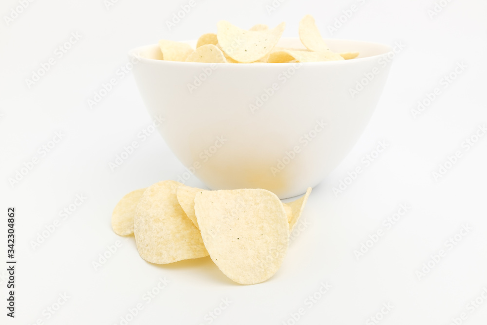 Potato chips sweets on white background Potato chips sweets on white background