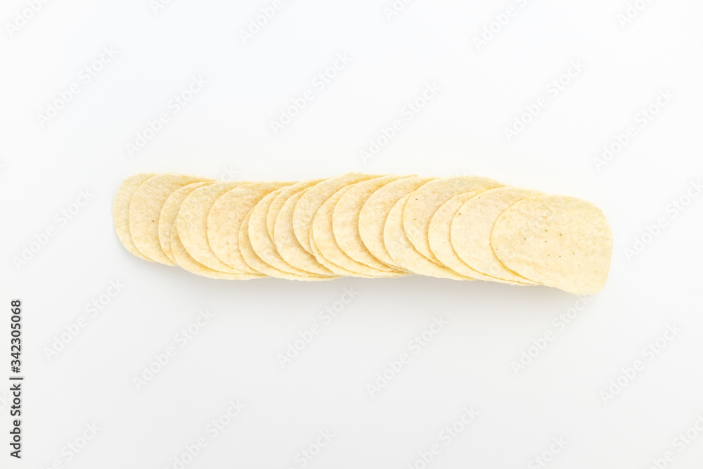 Potato chips sweets on white background Potato chips sweets on white background
