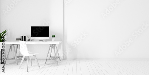 3d rendering interior of cozy living room. Remote working and work from home is a new business trend.