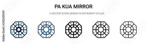 Pa kua mirror icon in filled, thin line, outline and stroke style. Vector illustration of two colored and black pa kua mirror vector icons designs can be used for mobile, ui, web photo
