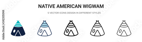 Native american wigwam icon in filled, thin line, outline and stroke style. Vector illustration of two colored and black native american wigwam vector icons designs can be used for mobile, ui, web photo