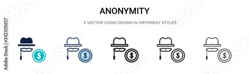 Anonymity icon in filled, thin line, outline and stroke style. Vector illustration of two colored and black anonymity vector icons designs can be used for mobile, ui, web