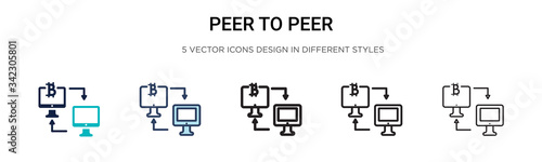 Peer to peer icon in filled, thin line, outline and stroke style. Vector illustration of two colored and black peer to peer vector icons designs can be used for mobile, ui, web