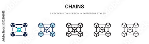 Chains icon in filled, thin line, outline and stroke style. Vector illustration of two colored and black chains vector icons designs can be used for mobile, ui, web