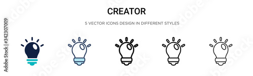 Creator icon in filled, thin line, outline and stroke style. Vector illustration of two colored and black creator vector icons designs can be used for mobile, ui, web