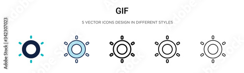 Gif icon in filled, thin line, outline and stroke style. Vector illustration of two colored and black gif vector icons designs can be used for mobile, ui, web