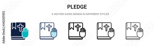 Pledge icon in filled, thin line, outline and stroke style. Vector illustration of two colored and black pledge vector icons designs can be used for mobile, ui, web