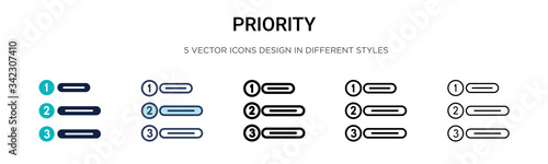 Priority icon in filled, thin line, outline and stroke style. Vector illustration of two colored and black priority vector icons designs can be used for mobile, ui, web