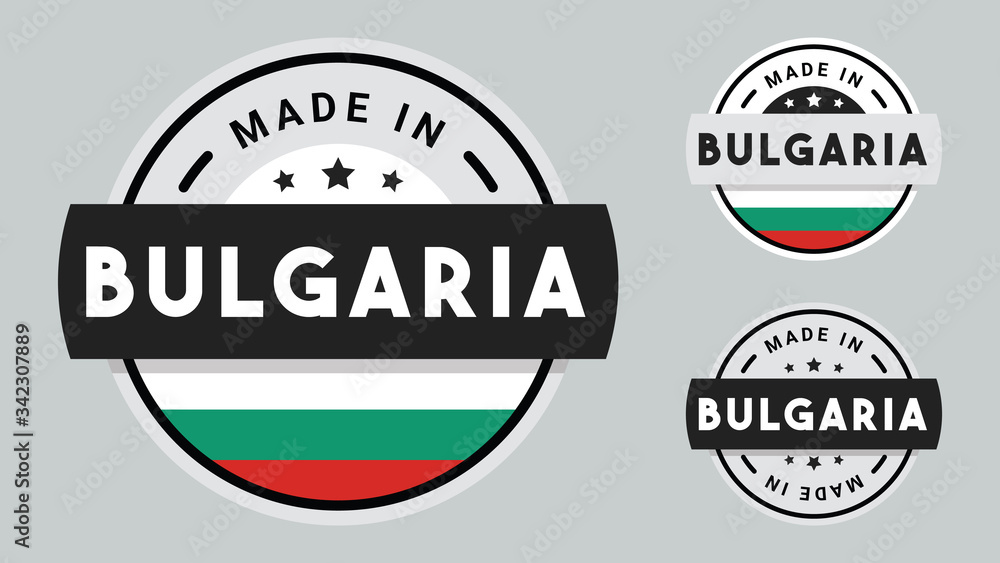 Obraz premium Made in Bulgaria collection of ribbon, label, stickers, badge, icon and page curl with Bulgaria flag symbol.